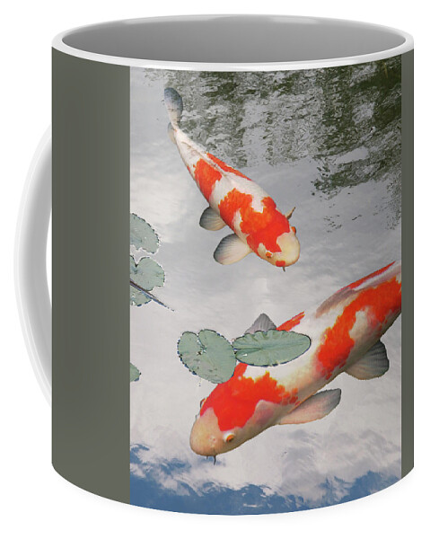 Japanese Koi Fish Coffee Mug featuring the photograph Serenity - Red And White Koi by Gill Billington