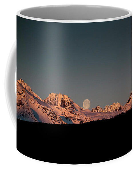Landscape Coffee Mug featuring the photograph Setting Moon over Alaskan Peaks V by Matt Swinden