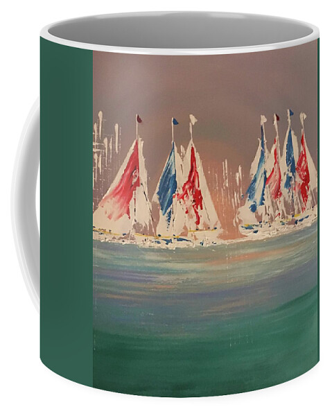 Impressionistic Coffee Mug featuring the painting Seven Sails to Win by George Riney