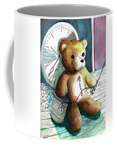 Bear Coffee Mug featuring the painting Sewn Up Teddy Bear by Rene Capone