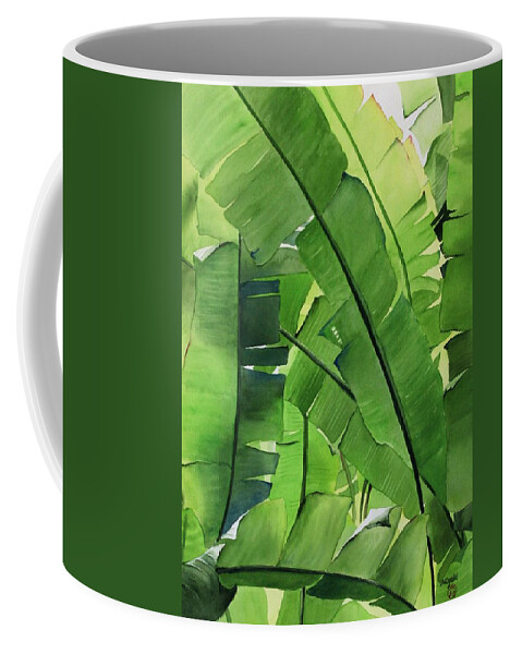 Banana Coffee Mug featuring the painting Shade of Green by Kelly Miyuki Kimura