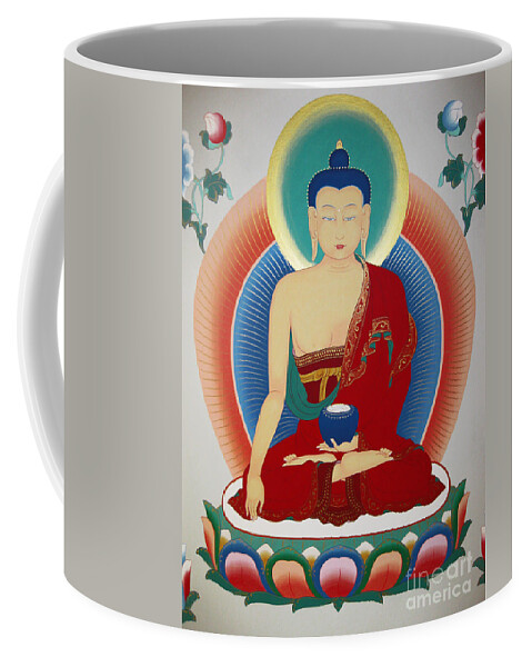 Thangka Coffee Mug featuring the painting Shakyamuni Buddha by Sergey Noskov