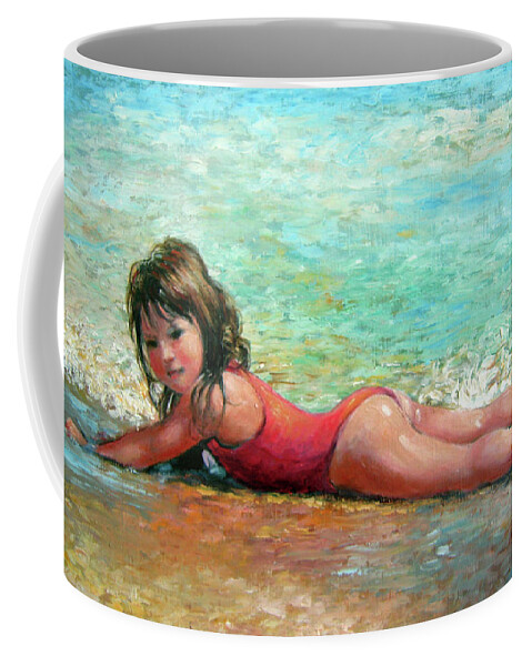 Child In Surf Coffee Mug featuring the painting Shallow Surf by Marie Witte