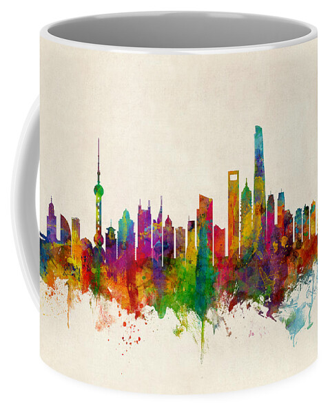 Shanghai Coffee Mug featuring the digital art Shanghai China Skyline by Michael Tompsett