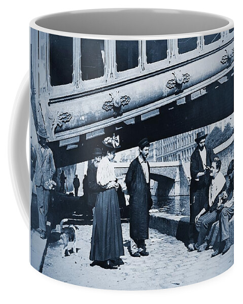 Seine Coffee Mug featuring the photograph Shaving at the Seine, Paris 1914 by Vincent Monozlay