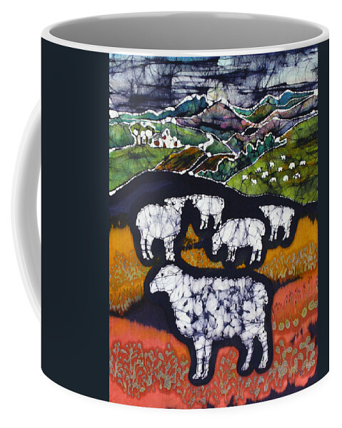 Sheep Coffee Mug featuring the tapestry - textile Sheep at Midnight by Carol Law Conklin