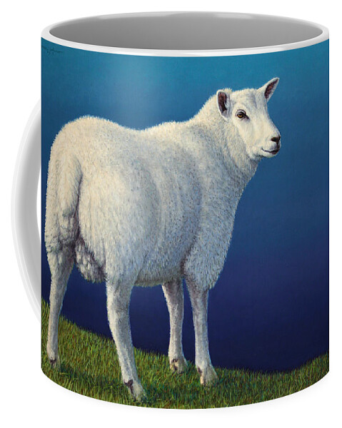 Sheep Coffee Mug featuring the painting Sheep at the edge by James W Johnson