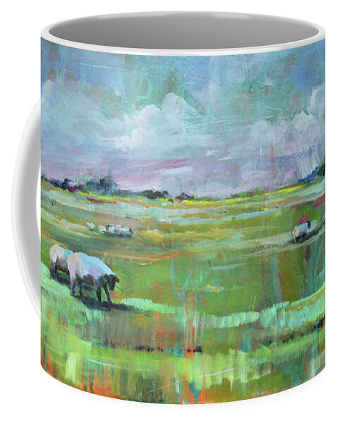 Sheep Coffee Mug featuring the painting Sheep of His Field by Susan Bradbury