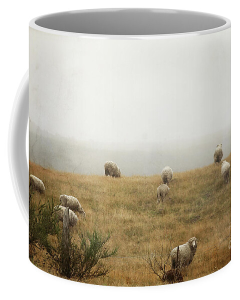 Landscape Coffee Mug featuring the photograph Sheep On A Foggy Morning by Sylvia Cook