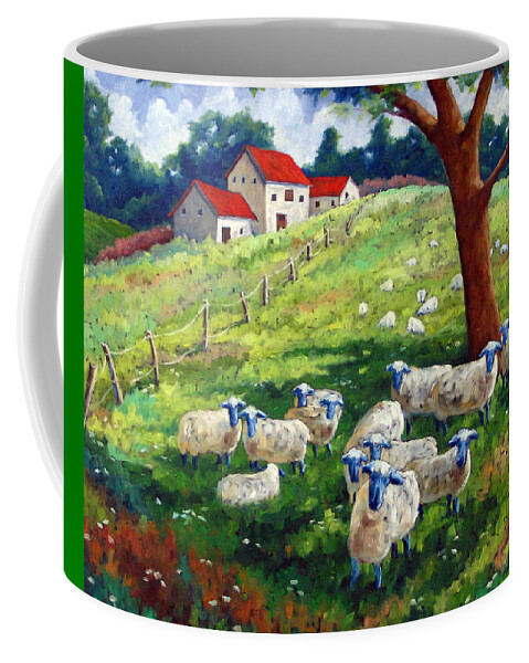 Sheep Coffee Mug featuring the painting Sheeps in a field by Richard T Pranke