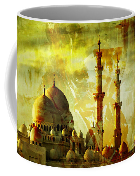Abu Dhabi Mosque Coffee Mug featuring the painting Sheikh Zayed Mosque by Gull G