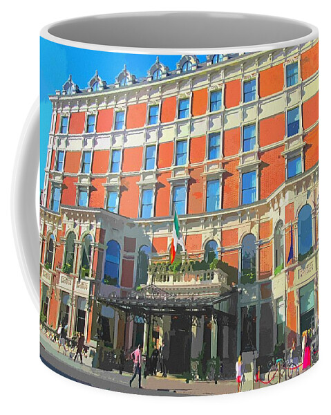Shelbourne Coffee Mug featuring the painting Art of Shelbourne hotel Dublin by Mary Cahalan Lee - aka PIXI