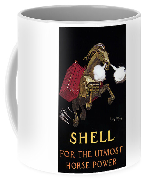 Vintage Coffee Mug featuring the mixed media Shell - For the Utmost Horse Power - Vintage Advertising Poster by Studio Grafiikka