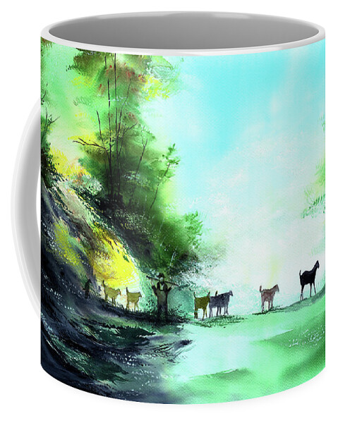 Nature Coffee Mug featuring the painting Shepherd by Anil Nene