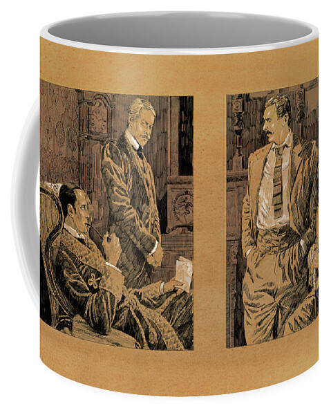 Russian Artists New Wave Coffee Mug featuring the drawing Sherlock Holmes and Sir Henry. The Hound of the Baskerville by Igor Sakurov