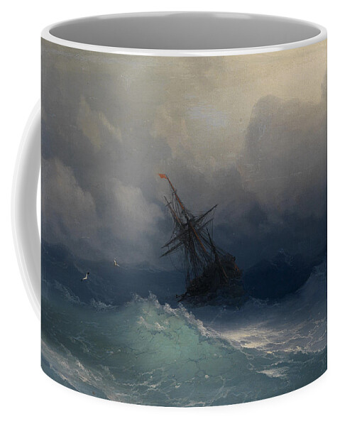 Konstantin Aivasovsky (1817 - 1900) Coffee Mug featuring the painting Ship in heavy by MotionAge Designs
