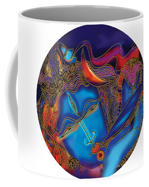 Shiva Coffee Mug featuring the painting Shiva blowing the horn by Guruji Aruneshvar Paris Art Curator Katrin Suter
