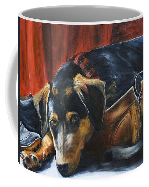 Dog Coffee Mug featuring the painting Shoe dog by Nik Helbig