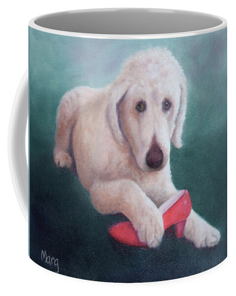 Dog With Shoe Coffee Mug featuring the painting Shoe Fetish by Marg Wolf