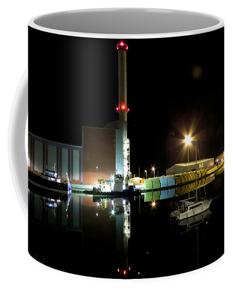 Shoreham Power Station Coffee Mug featuring the photograph Shoreham Power Station Night Reflection 2 by John Topman