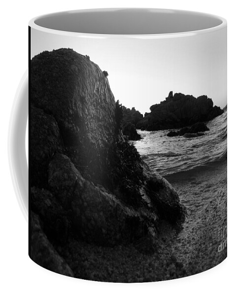 Pacific Grove Coffee Mug featuring the photograph Shoreline Monolith Monochrome by James B Toy