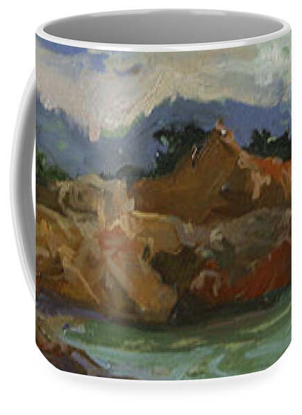 Carmel California Coffee Mug featuring the painting Shores of Carmel Plein Air by Elizabeth - Betty Jean Billups