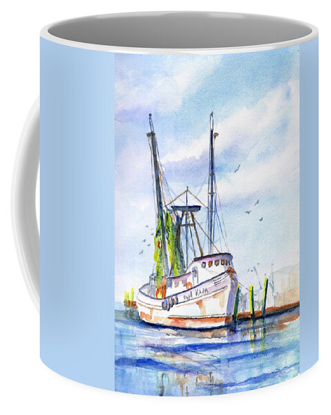 Shrimp Boat Coffee Mug featuring the painting Shrimp Boat Gulf Fishing by Carlin Blahnik CarlinArtWatercolor