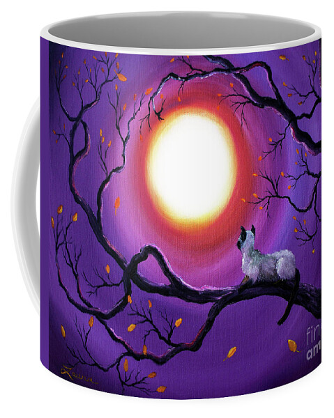 Painting Coffee Mug featuring the painting Siamese Cat in Purple Moonlight by Laura Iverson