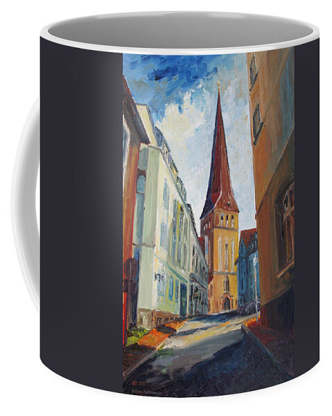 Barbara Pommerenke Coffee Mug featuring the painting Siesta In Rostock's Eastern Historic District by Barbara Pommerenke