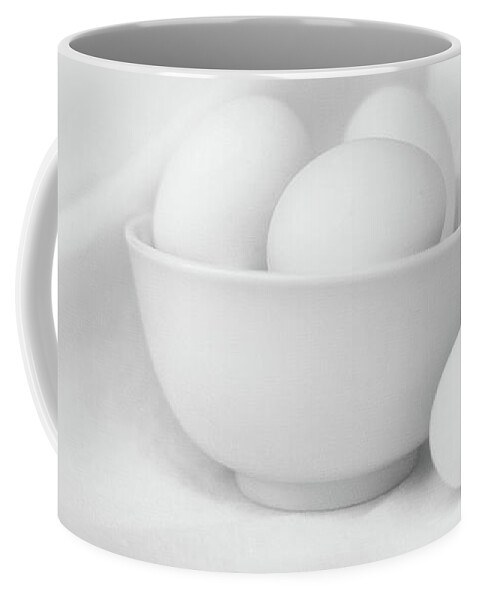 Still Life Coffee Mug featuring the photograph Silence - Eggs and Bowl - Still Life - Black and White by Nikolyn McDonald