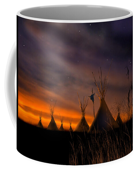 Native American Coffee Mug featuring the painting Silent Teepees by Paul Sachtleben