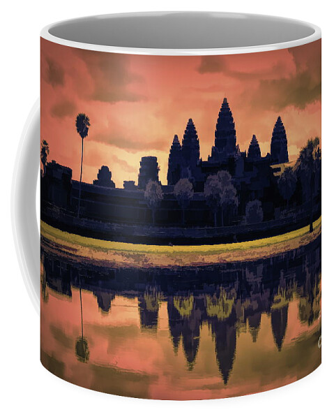 Angkor Wat Coffee Mug featuring the digital art Silhouettes Angkor Wat Cambodia Mixed Media by Chuck Kuhn