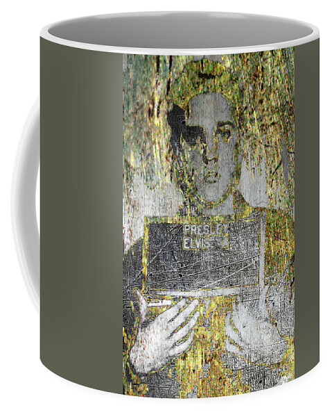 Metal Coffee Mug featuring the mixed media Silver And Gold Elvis Presley Mug Shot by Tony Rubino