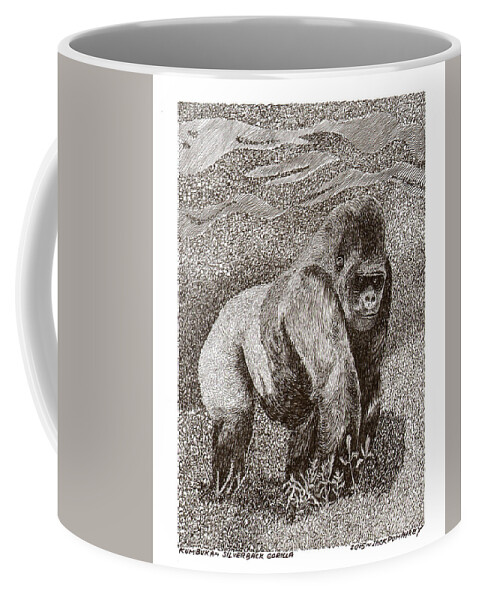 Pen & Ink Drawing Of Kumbuka Coffee Mug featuring the drawing Gorilla of my dreams by Jack Pumphrey