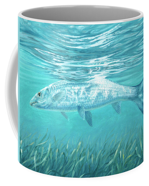 Bone Fish Coffee Mug featuring the painting Silver Flash by Guy Crittenden