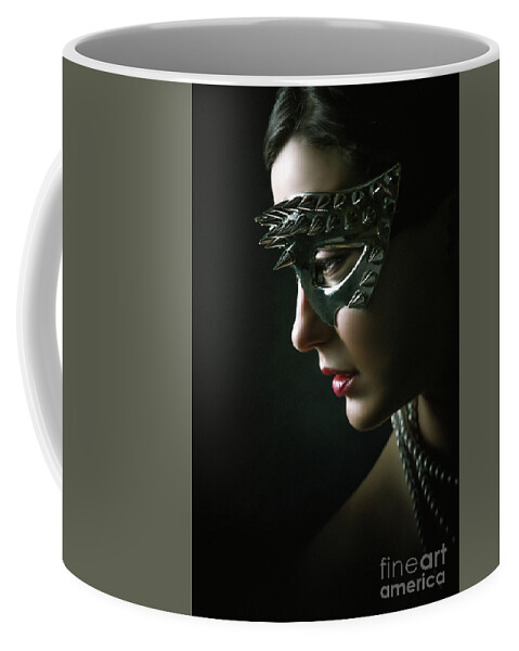 Fashion Coffee Mug featuring the photograph Silver Spike Eye Mask by Dimitar Hristov