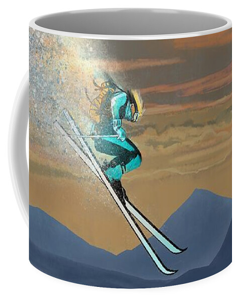 Retro Ski Art Coffee Mug featuring the painting Silver Star ski poster by Sassan Filsoof