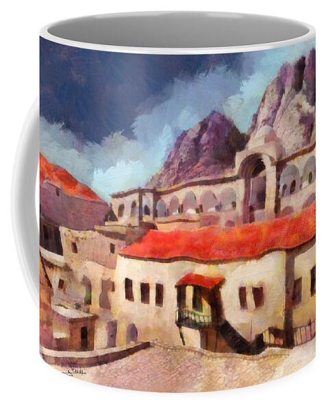 Sinai Monastery 3 Coffee Mug featuring the painting Sinai Monastery 3 by George Rossidis