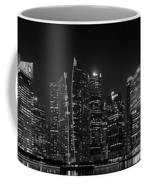 Panorama Coffee Mug featuring the photograph Singapore Skyline Panorama Black and White by Rick Deacon