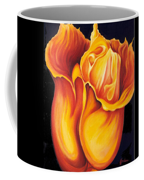 Surreal Tulip Coffee Mug featuring the painting Singing Tulip by Jordana Sands