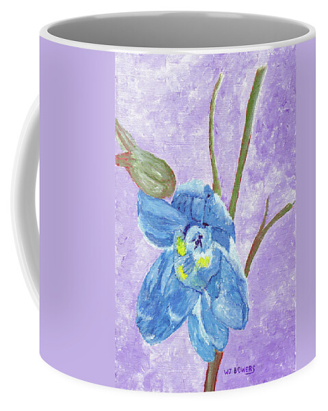 Delphinium Coffee Mug featuring the painting Single Delphinium Flower by William Bowers