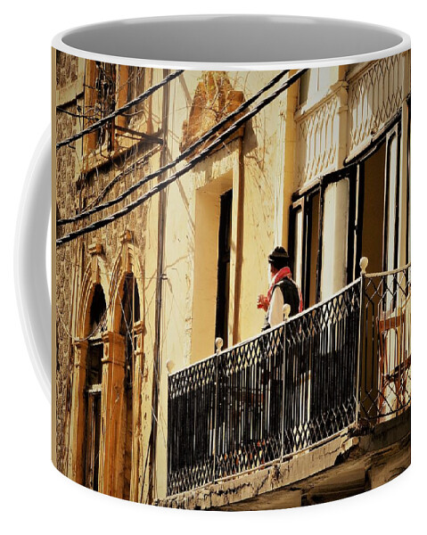 Beirut Coffee Mug featuring the photograph Sipping Tea on the balcony in Beirut by Funkpix Photo Hunter