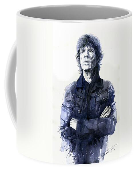 Watercolor Coffee Mug featuring the painting Sir Mick Jagger by Yuriy Shevchuk