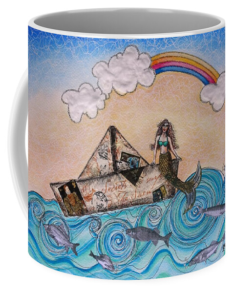 Mixed Media Coffee Mug featuring the mixed media Siren on a paper boat by Graciela Bello