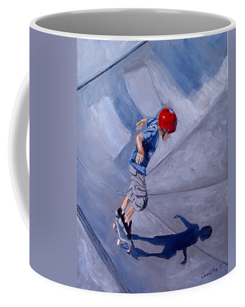 Boy Coffee Mug featuring the painting Skateboarding by Quwatha Valentine