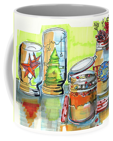 New Year Coffee Mug featuring the drawing Sketch Of Winter Decorative Jars by Ariadna De Raadt