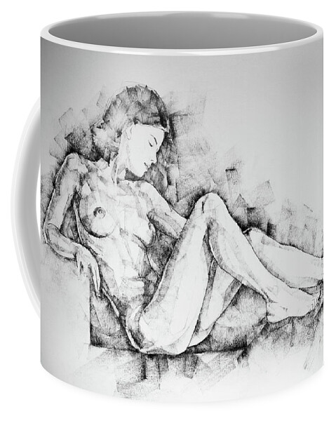 Art Coffee Mug featuring the drawing SketchBook Page 42 Drawing girl sitting pose by Dimitar Hristov
