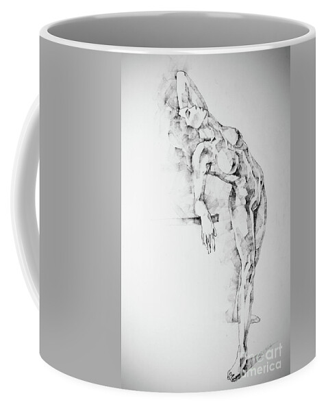 Art Coffee Mug featuring the drawing SketchBook Page 52 Girl art drawing classical pose by Dimitar Hristov