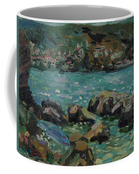 Painting Coffee Mug featuring the painting Skopelos harbour by Peregrine Roskilly