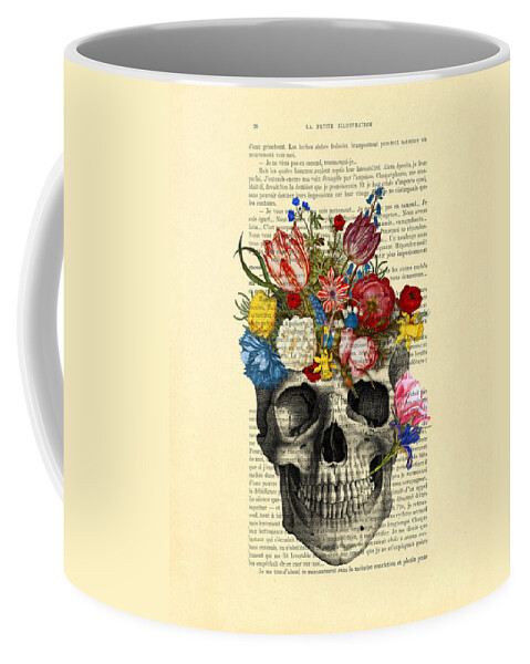 Till Death Do Us Part Coffee Mug featuring the digital art Skull With Flowers Vintage Illustration by Madame Memento